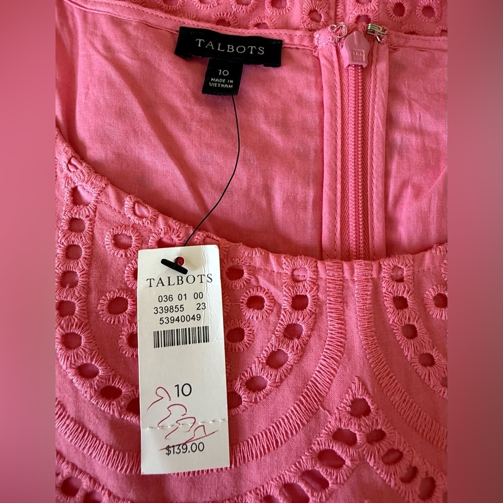Talbots Eyelet Pineapple Scoop Neck Dress Pink 10 - Picture 6 of 7